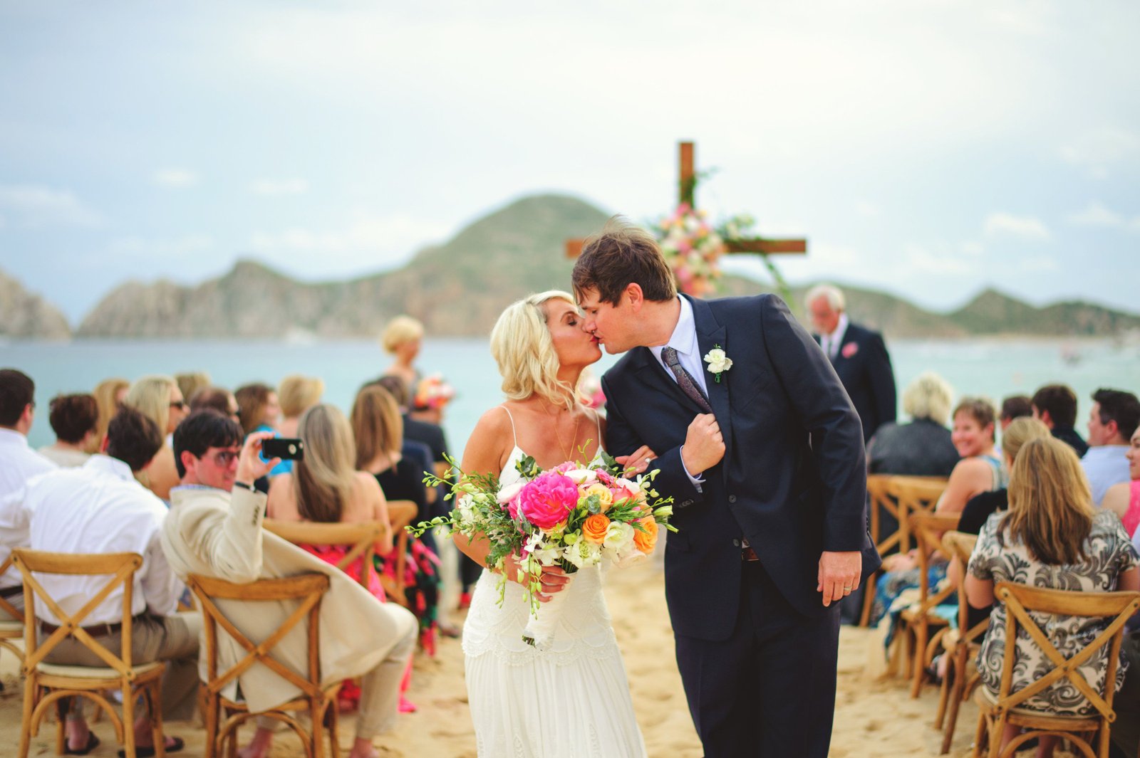Just Married Newlyweds in Cabo San Lucas Ceremony Design by Jesse Wolff