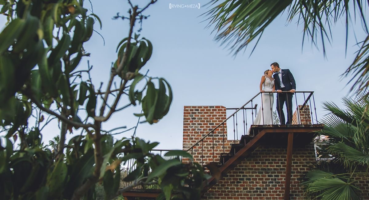 Bride and Groom Portrait on their Wedding day at Flora Farms in Cabo San Lucas Mexico