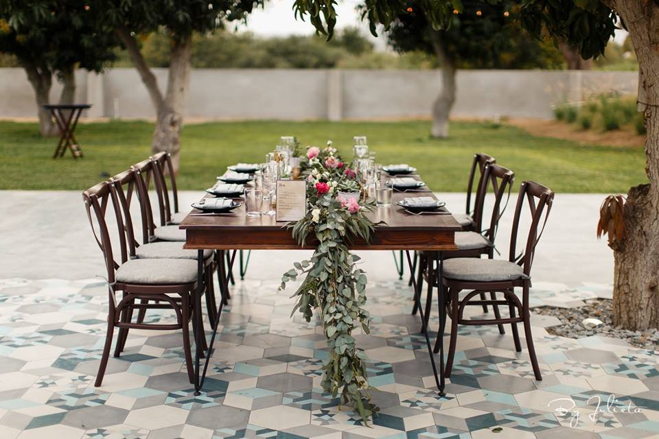 Reception Dinner Table designed by Jesse Wolff and coordination services by Cabo Wedding Services