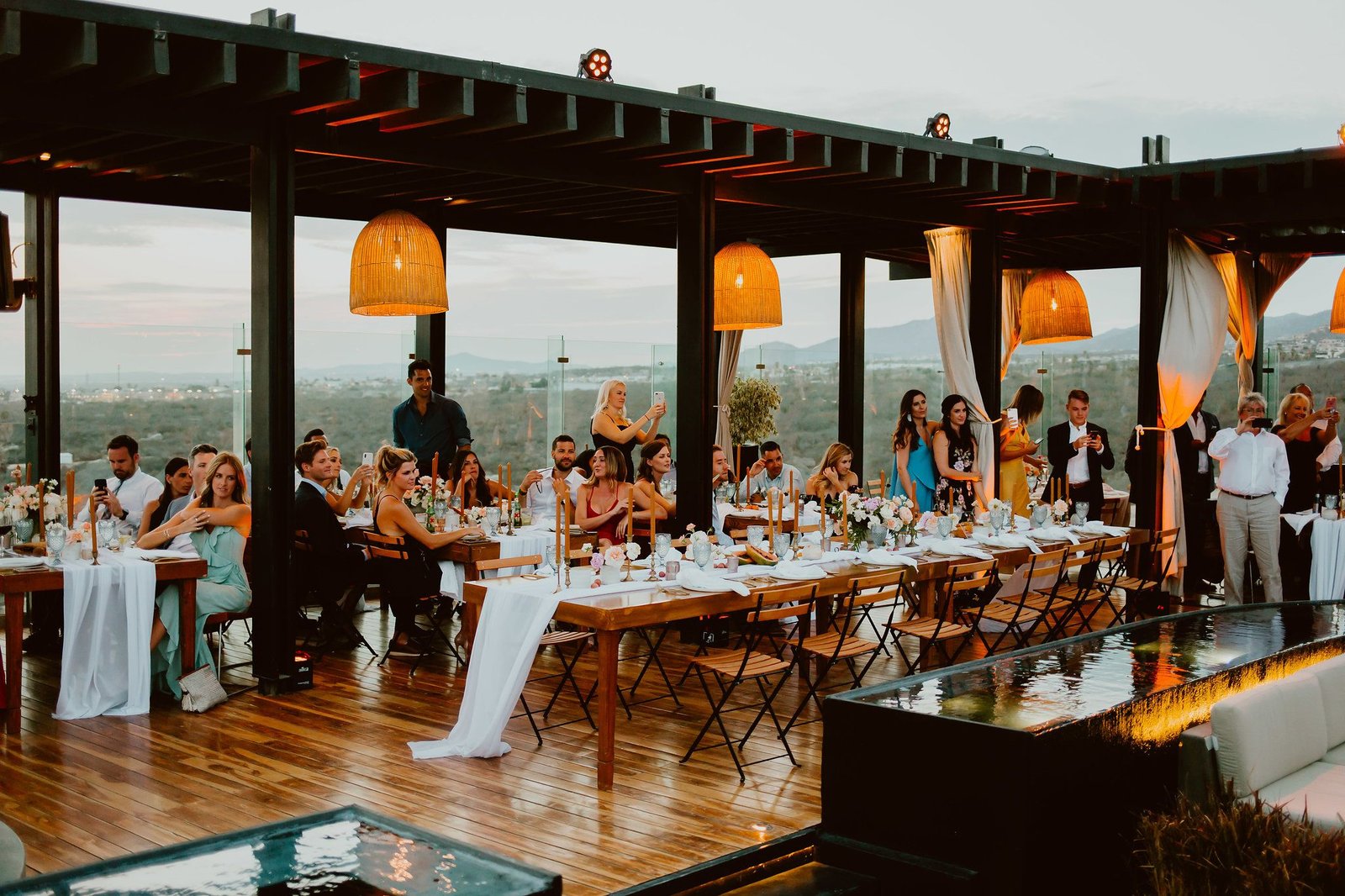 Bridal Table setup at the rooftop by the Cape from Thompson Hotels in Los Cabos Mexico. Design by Lola from Florenta and Wedding Planning by Cabo Wedding Services