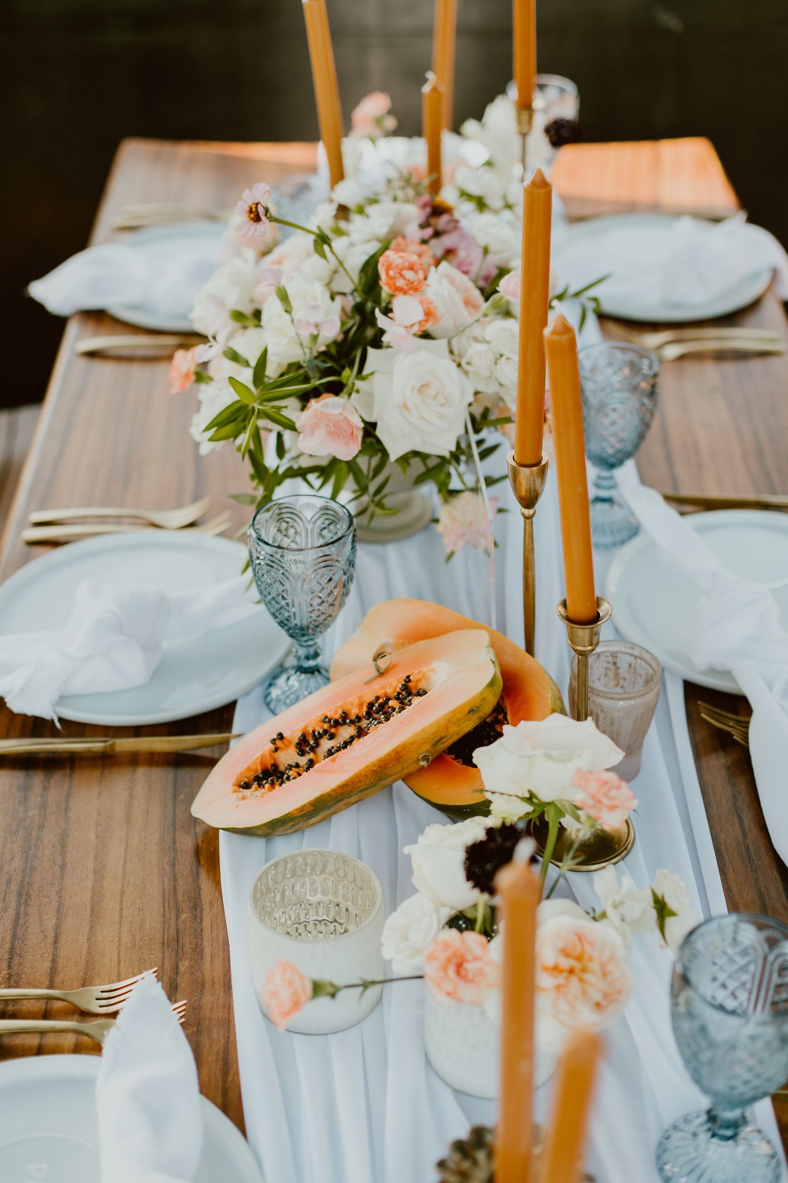Another photo by Ana and Jerome Photography of the Wedding Table design at The Rooftop at The Cape by Thompson Hotels in Cabo San Lucas Mexico. Wedding Planning by Cabo Wedding Services. Wedding Design by Lola from Florenta