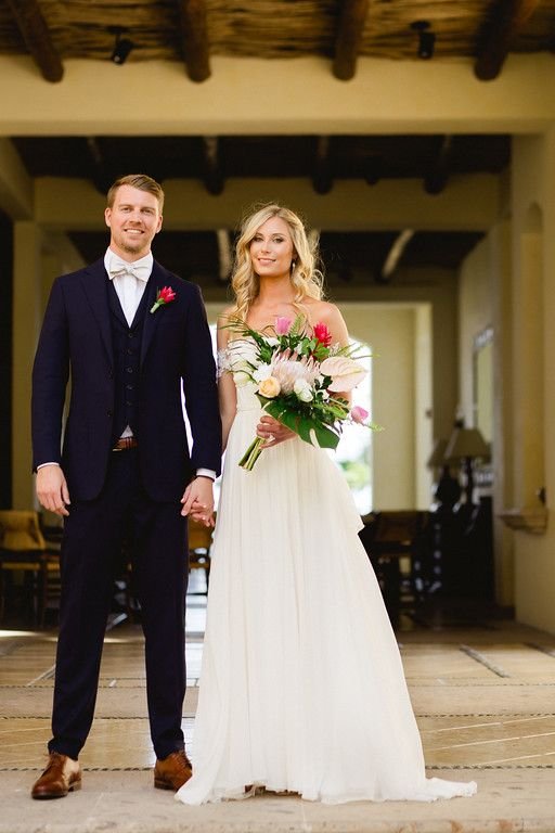 Bride and Groom Wedding Portrait right before the Ceremony in Los Cabos, Mexico