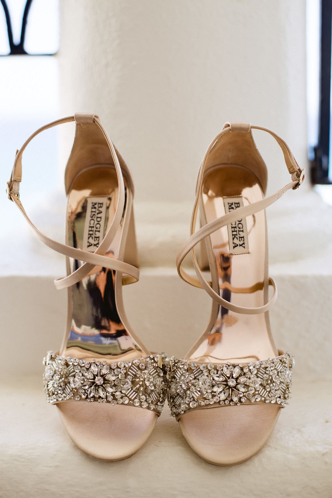 Brides shoes that were from amazing designer Badgley Mischka. They were a bronze color, with sparkle. The perfect wedding shoes to wear on such an important day!