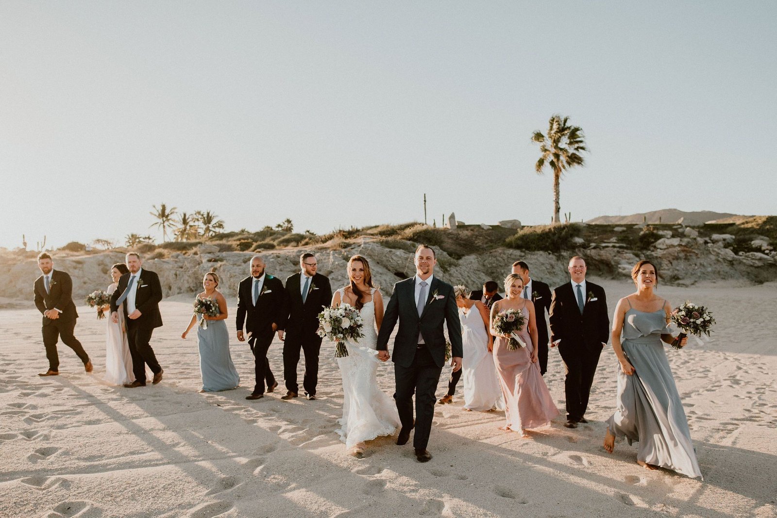 Full Bridal Party at Destination Wedding in Los Cabos Mexico. Wedding Planning by Cabo Wedding Services. Wedding Photography by Ana and Jerome in Los Cabos, Mexico