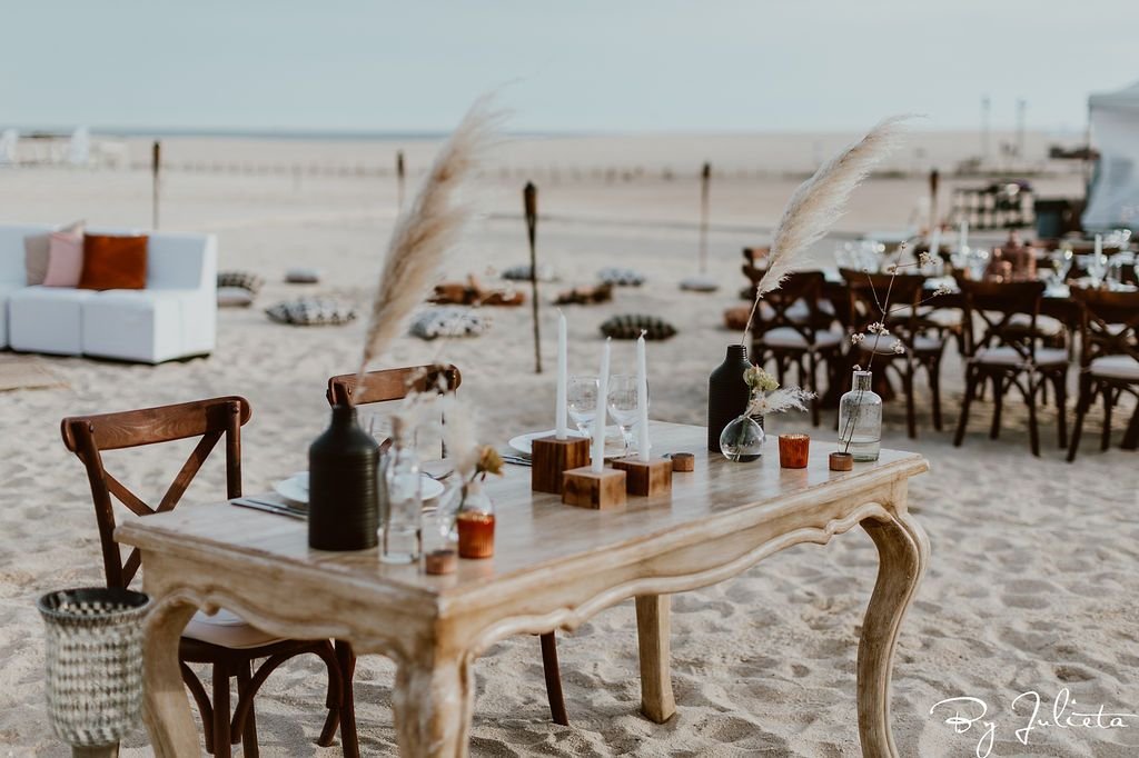 This is the table that the bride and groom sat at during their Sangeet in Los Cabos Mexico. This event took place at the Hilton Los Cabos. It was right on the beach and it was the perfect beginning for an Indian Event filled with weekend festivities.