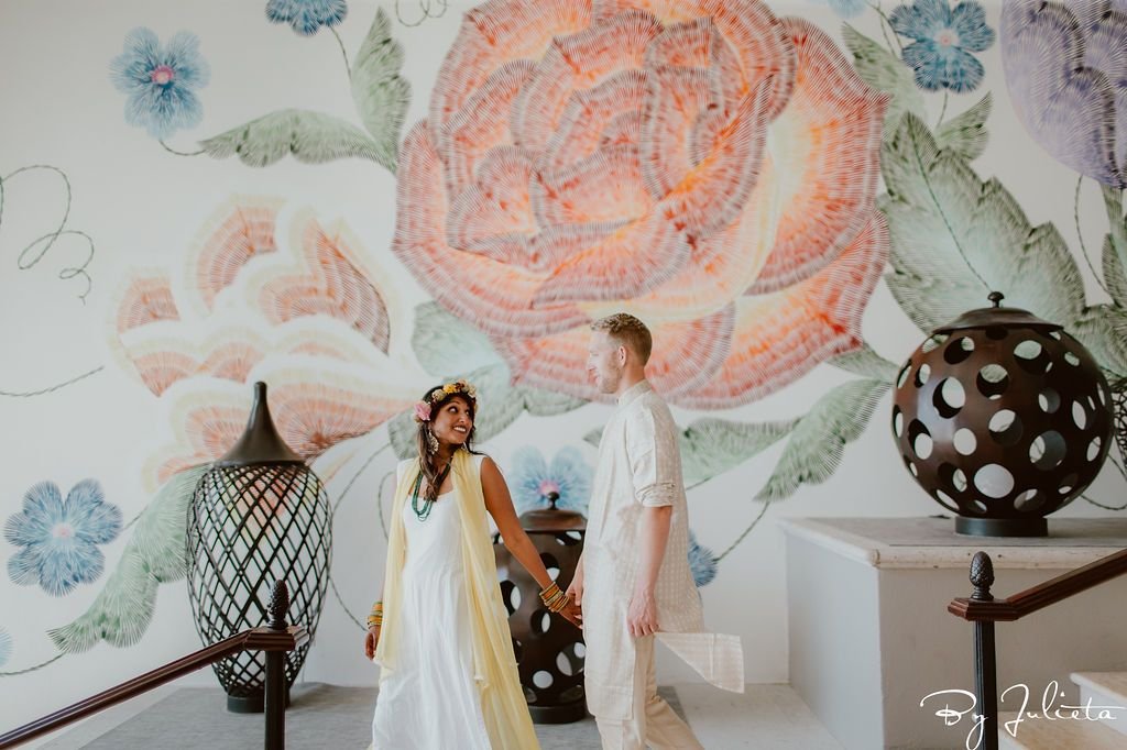 Bride and Groom did a pre photo session before their Haldi Ceremony around the Hilton Los Cabos. They had so much phone taking beautiful photo's by the amazing photographer Julieta Amezcua. Wedding Planning was done by Cabo Wedding Services.