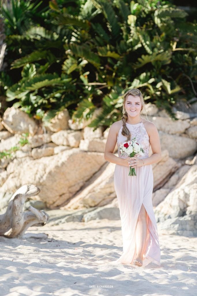 This was a Junior Bridesmaid and the brides little sister. She was so excited to be able to be part of the processional on such an important day in her sisters life. Her sister got married at Villa la Roca in Los Cabo, Mexico. Destination Wedding Planning was done by Jesse Wolff at Cabo Wedding Services in Metico. 
