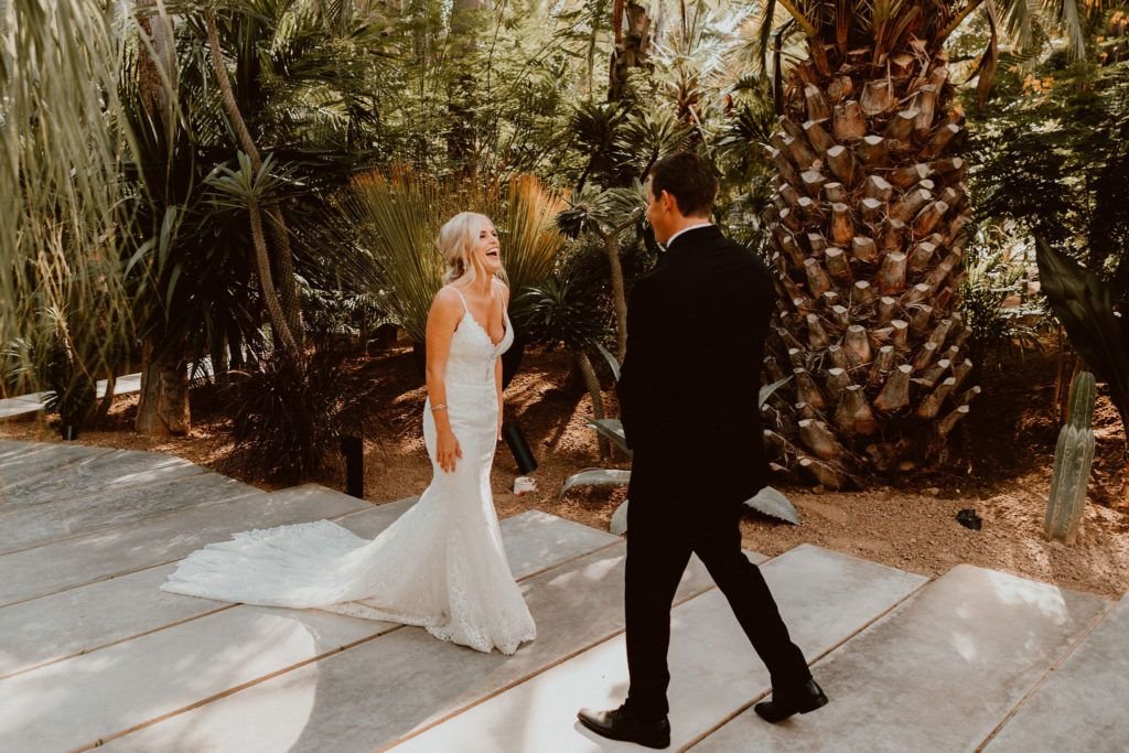 Bride and Groom doing their First Look at Acre Baja. One of the most famous wedding venues in Los Cabos at the moment, where everyone is wanting to get married. When it came down to the planning of this wedding, it was Jessica Wolff from Cabo Wedding Services at Acre Baja.