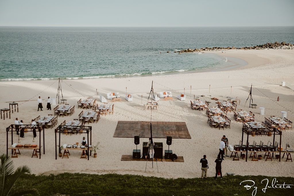 Beach set-up for the Sangeet that took place later that day. They had over 130 people at a this event and it was  held at the Beach at Hilton Los Cabos.