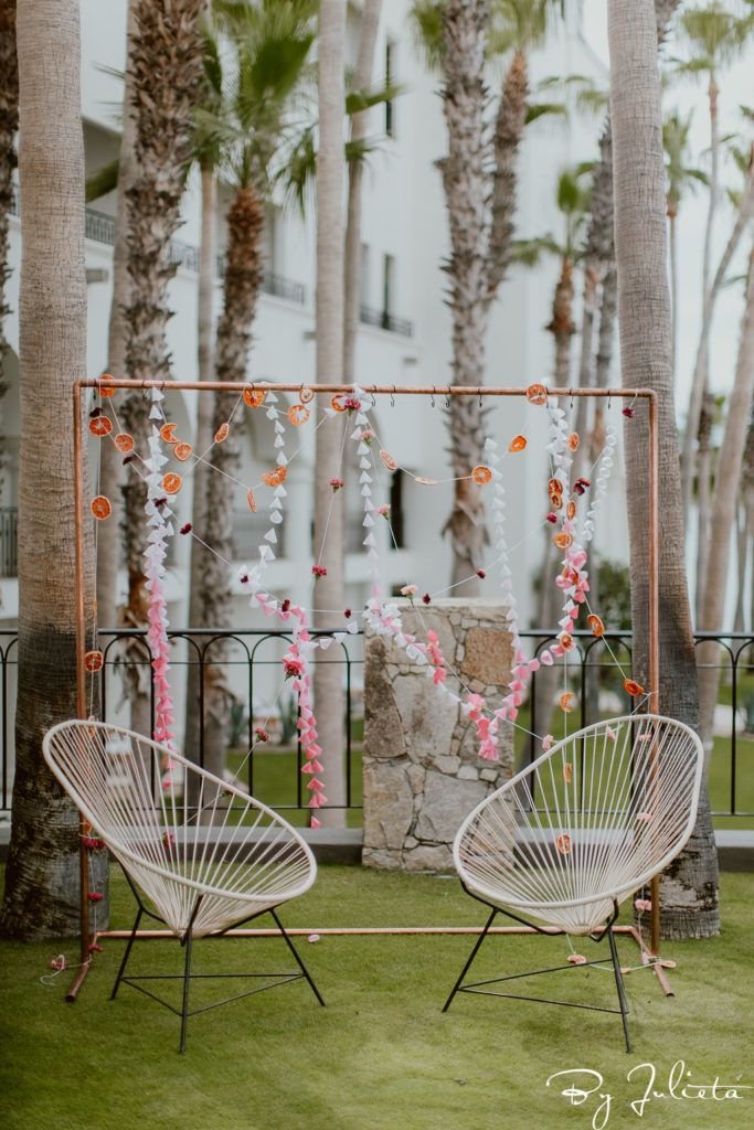 Haldi being held at Hilton Los Cabos in Mexico. The Wedding planning was done by Jessica Wolff from Cabo Wedding services and the wedding was held at Flora Farms. This event took place the day before the wedding.