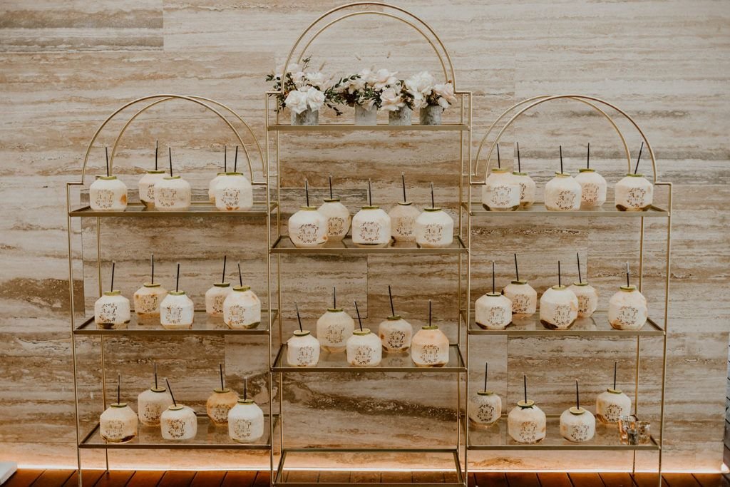 Coconuts on display for Alexa and Justin's wedding in Los Cabos Mexico.