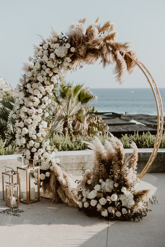 Ceremony alter by The Main Event in Los Cabos Mexico. The Wedding took place at The Cape in Los Cabos. This photo was taken by Ana and Jerome photography