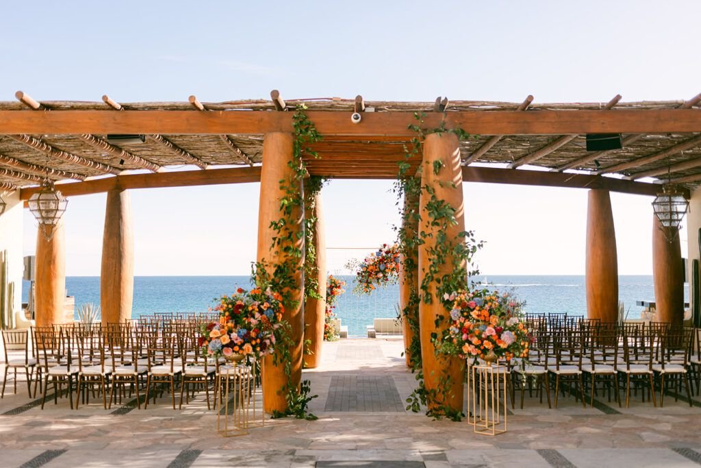 Wedding Ceremony at Waldorf Astoria in Los Cabos. Wedding Planning was done by Cabo Wedding Services